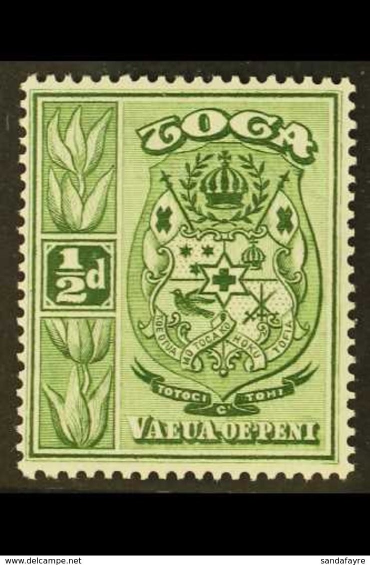 1942-49 ½d Yellow-green "A" OF "CA" MISSING FROM WATERMARK Variety, SG 74a, Superb Mint, Very Fresh, Attractive & Very S - Tonga (...-1970)