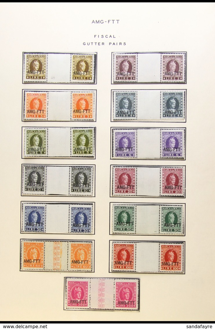 ALLIED MILITARY GOVERNMENT REVENUE STAMPS Fiscal "Marca Da Bollo" Set To 200L  In Never Hinged Mint GUTTER PAIRS. Scarce - Sonstige & Ohne Zuordnung