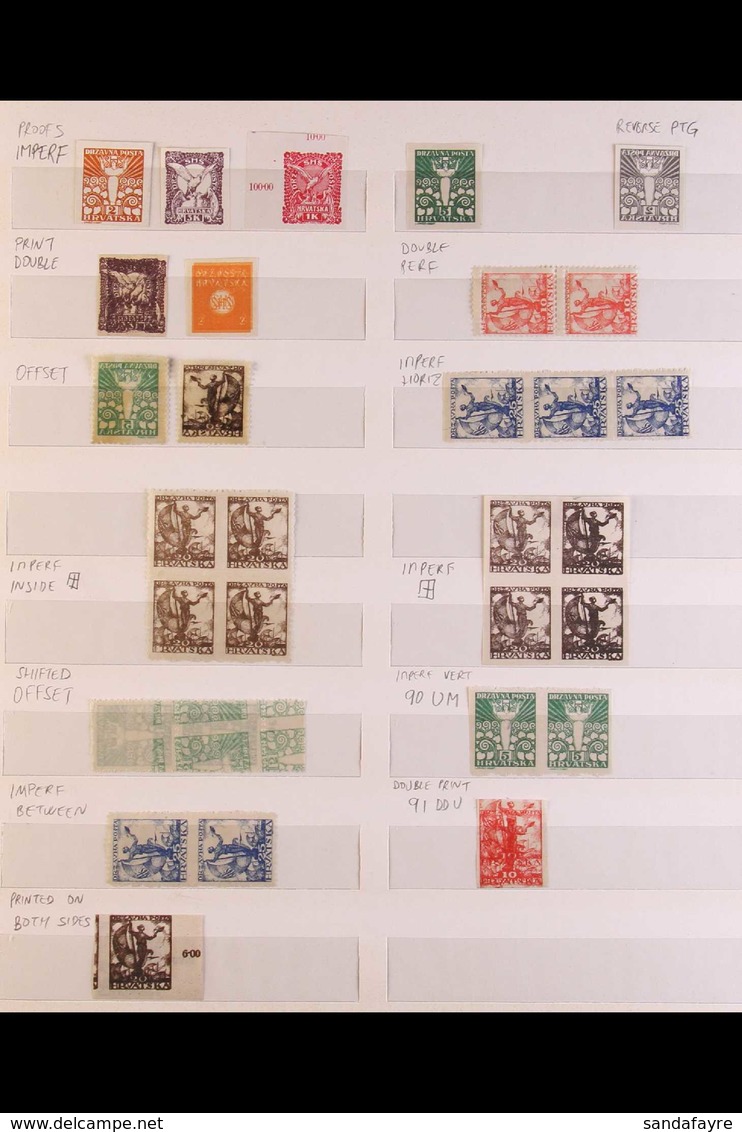 1919 ISSUES FOR CROATIA. DEFINITIVE ISSUES - An Interesting Fine Mint Collection Of All Different VARIETIES, PROOFS & ER - Sonstige & Ohne Zuordnung