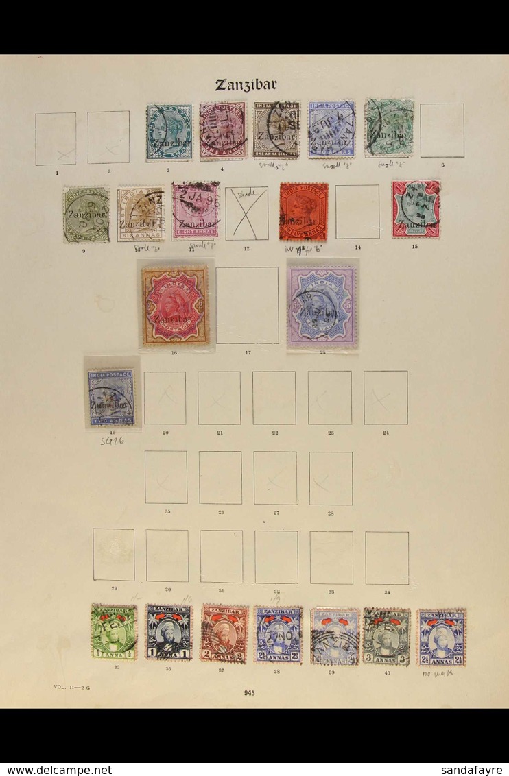 1895-1936 ATTRACTIVE USED COLLECTION On Pages, ALL DIFFERENT, Inc 1895-96 Opts Most Vals To 1r, 2r & 5r, 1895-98 "2½" On - Zanzibar (...-1963)