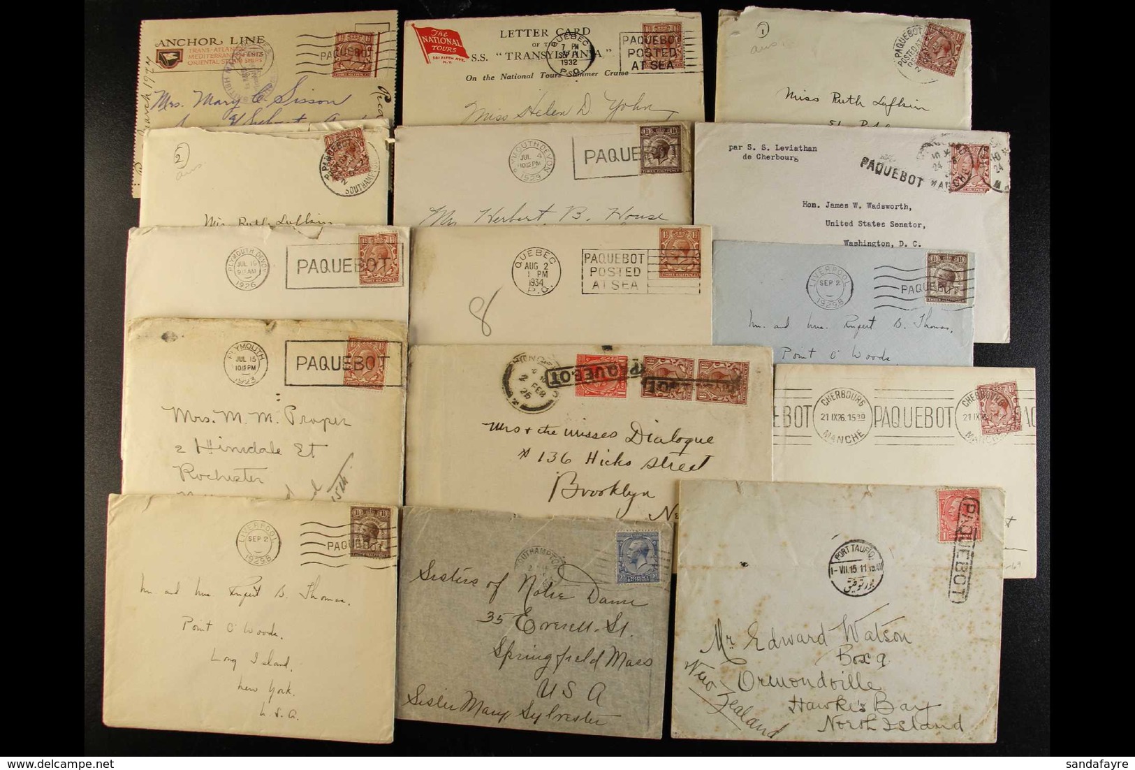 1915-1937 PAQUEBOT COVERS. An Interesting Group Of Covers Bearing KGV Stamps Tied By Various "PAQUEBOT" Cancels, Most Co - Altri & Non Classificati