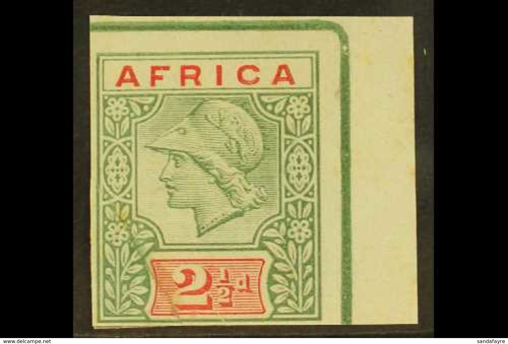 1894 AFRICA DE LA RUE ESSAY 2½d Green & Carmine Minerva Imperf, Mint Corner Example, Torn & Repaired Corner, Fresh. For  - Altri & Non Classificati
