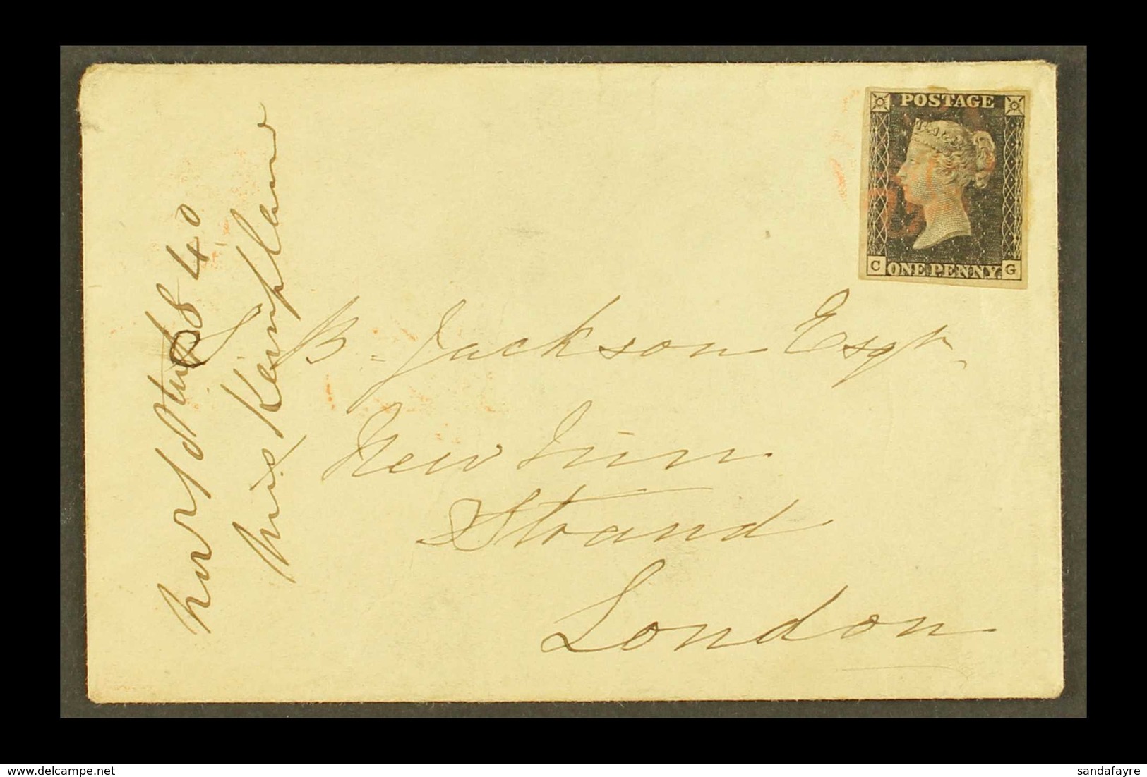 1840 (18 Nov) Env To 1 New Inn, Strand Bearing 1d Black 'CG' Plate 7 With 4 Margins Tied Light Red MC Cancellation. Clea - Non Classificati