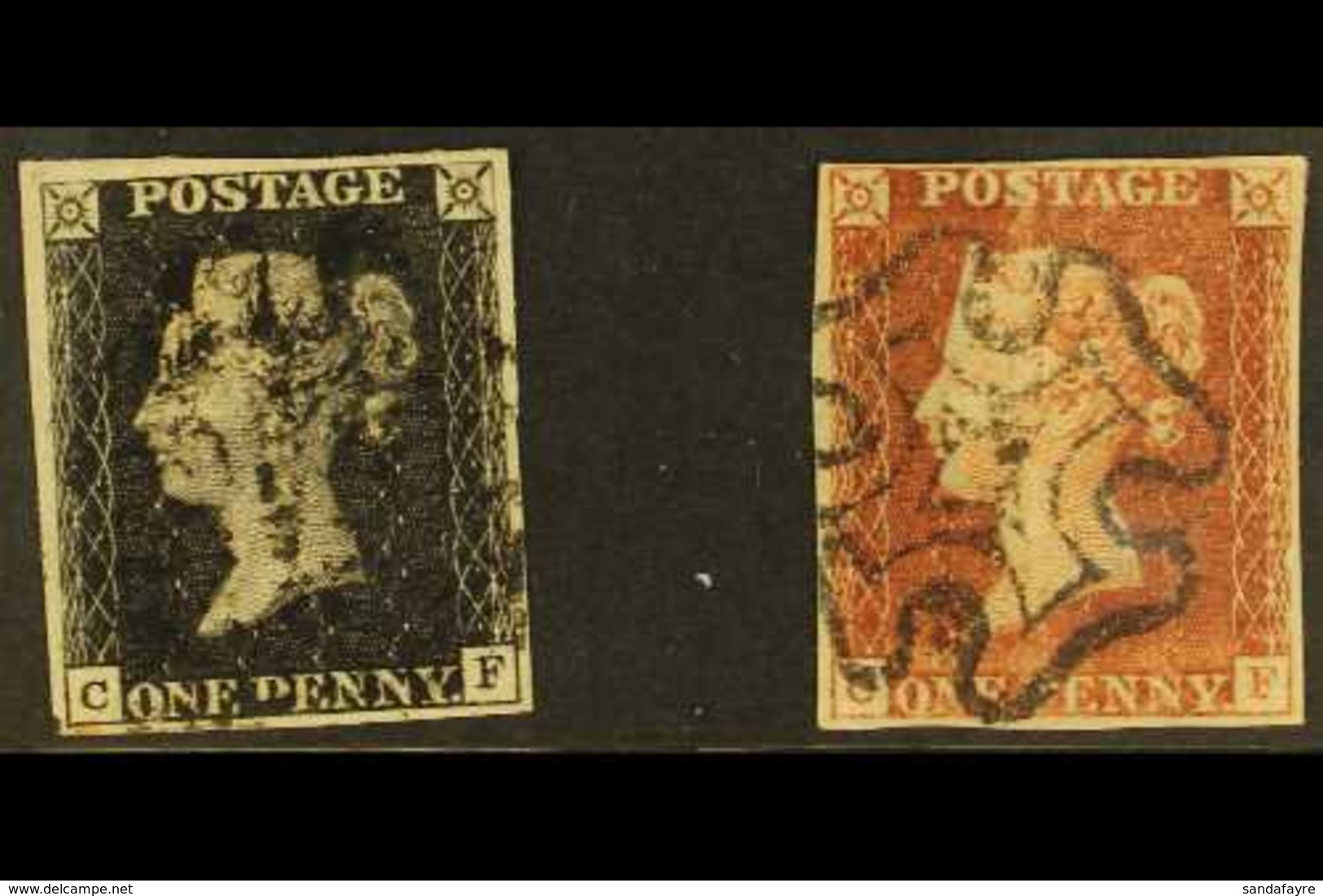 1840/41 MATCHED PAIR 1840 1d Black "C-F" Plate 8 & 1841 1d Red-brown "C-F" Plate 8, Both With Black Maltese Cross Cancel - Unclassified