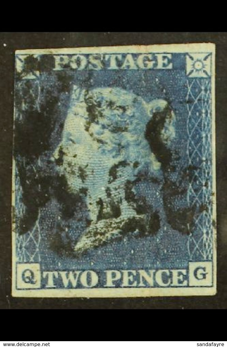 1840 2d Blue 'QG' Plate 2, SG 5, Used With 4 Small Margins & Black Maltese Cross Cancel. For More Images, Please Visit H - Sonstige & Ohne Zuordnung