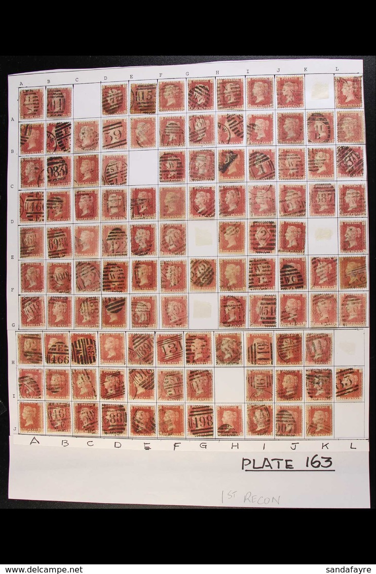 1864-79 PENNY RED PARTIAL PLATE RECONSTRUCTION PLATE 163 - A Largely Complete Used Reconstruction With 224 Of The 240 Ch - Other & Unclassified