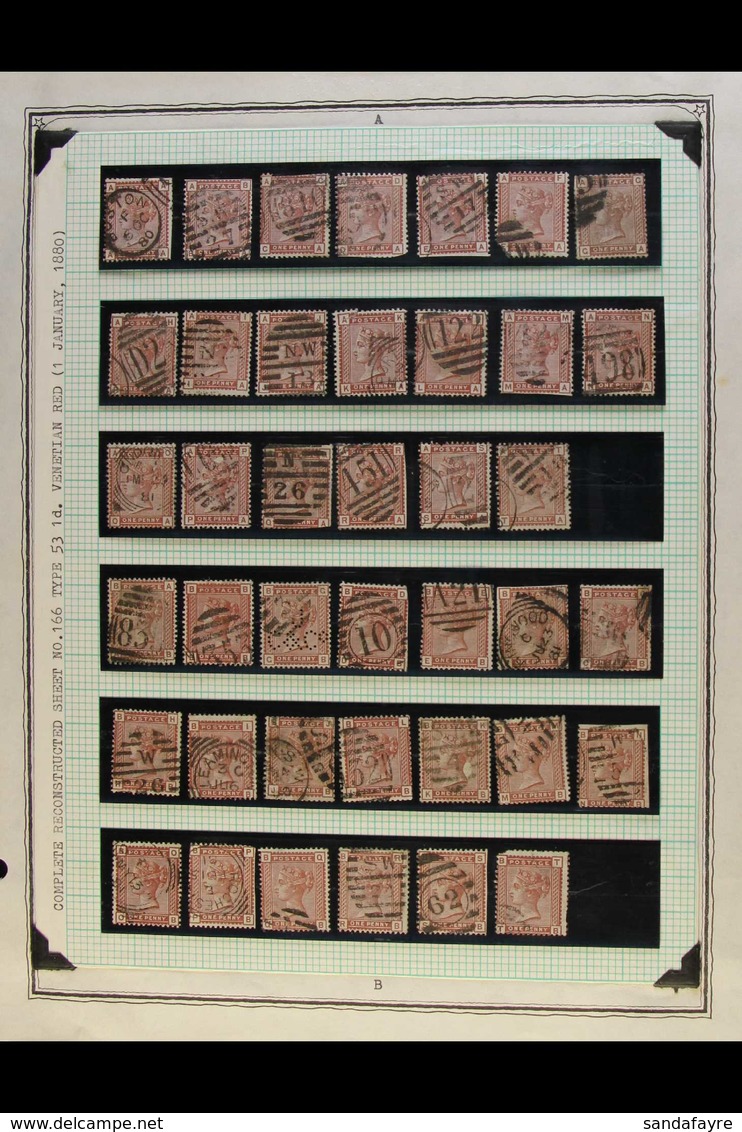 1880 SHEET RECONSTRUCTION 1d Venetian Red, SG 166, A Used Assembly Displayed On Six Pages With All Corner Check Letters  - Other & Unclassified