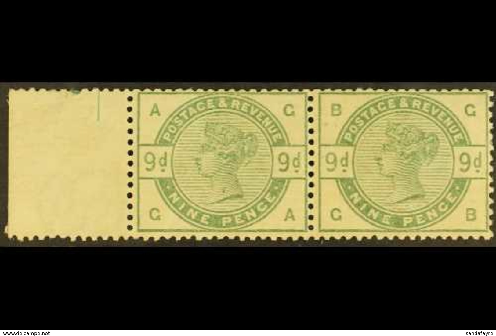 1883 9d Dull Green, SG 195, Very Fine Mint, One Stamp Never Hinged With Sheet Margin At Left. A Lovely Multiple. For Mor - Other & Unclassified