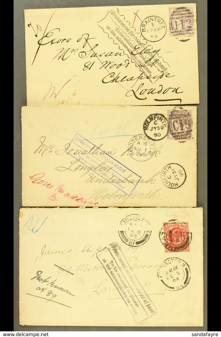 1885 - 1903 "UNDELIVERED FOR REASON STATED". Three Covers With "Undelivered...To Be Returned..." Cachets, Includes 1885  - Altri & Non Classificati