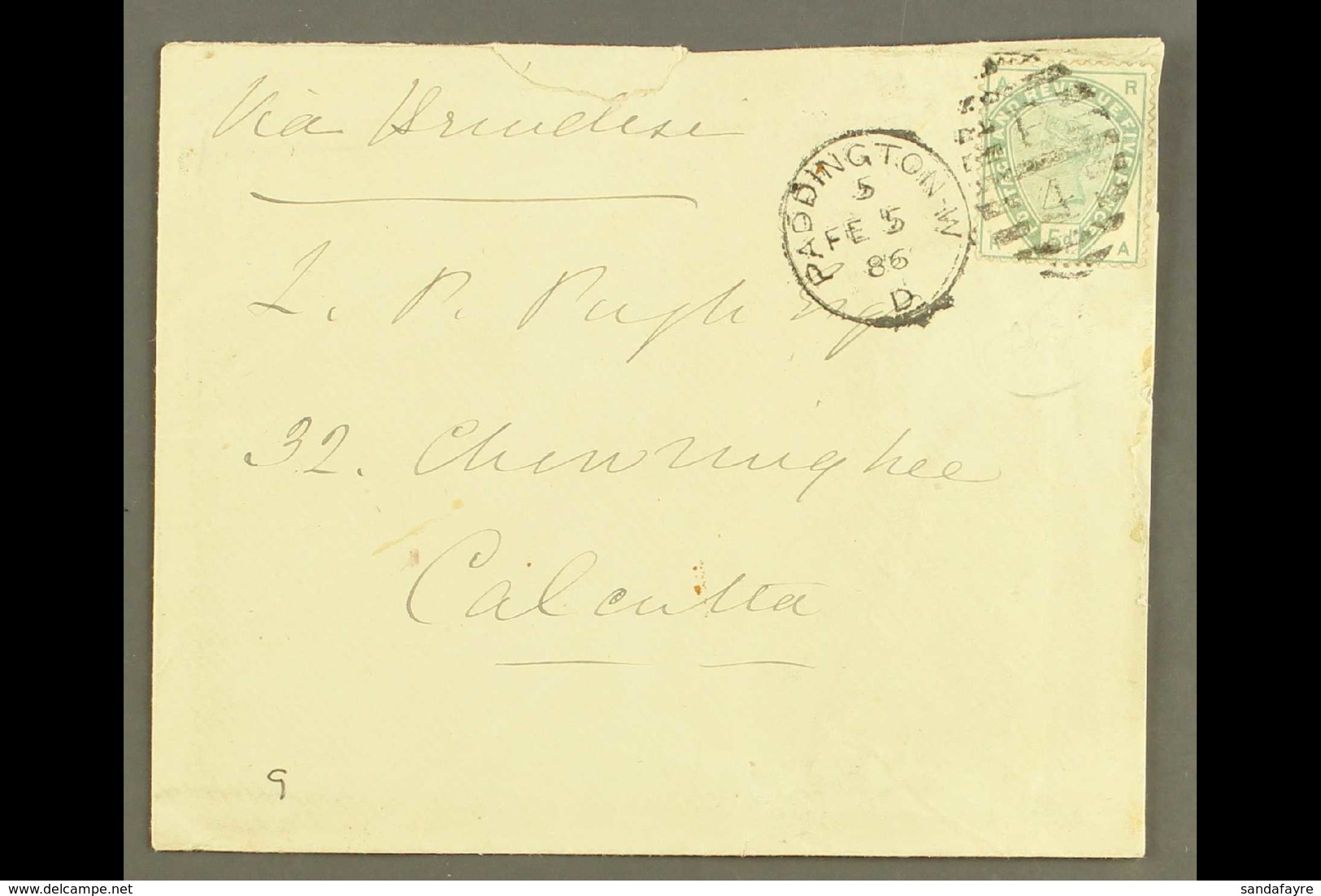 1886 (5 Feb) Env From Paddington To Calcutta, India Bearing The 1883-84 5d Dull Green (SG 193) On The Reverse Very Fine  - Other & Unclassified