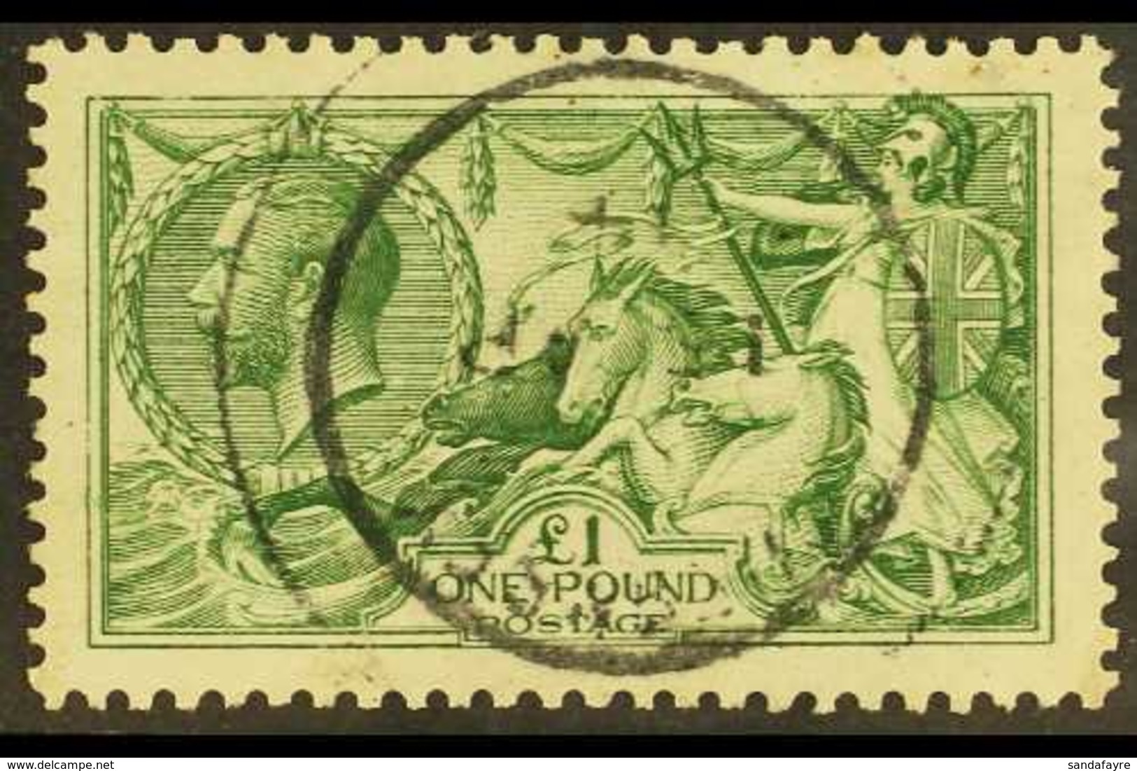 1913 £1 Green Waterlow Seahorse, SG 403, Very Fine Used, Well- Centered With Full Perfs & Bright Fresh Colour. For More  - Non Classificati