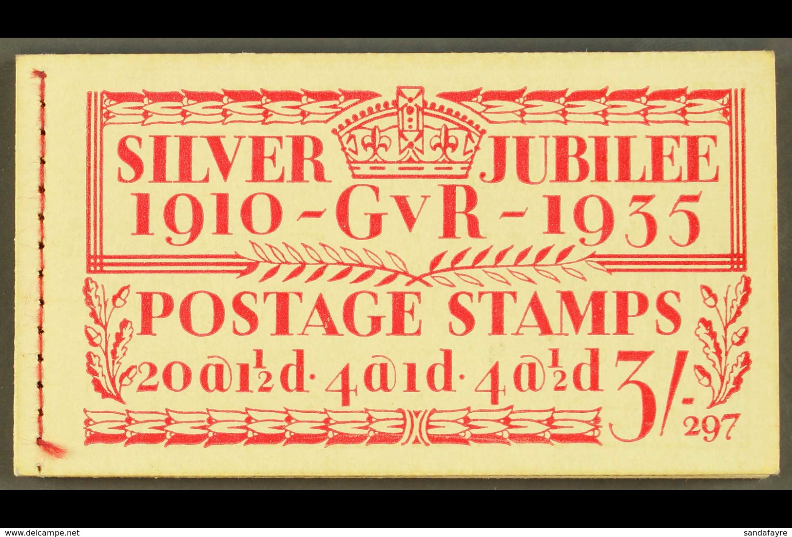1935 3s Silver Jubilee Complete Booklet Number 297, SG BB28, Never Hinged Mint, ½d & All 1½d Panes With Watermark Invert - Unclassified