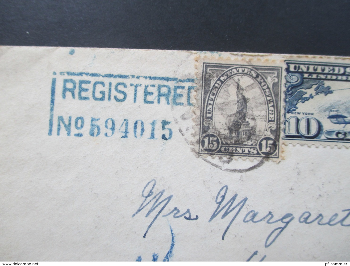 USA 1927 Flugpostmarke Nr. 306 MiF Registered No 594015. 8 Stempel - Brieven En Documenten