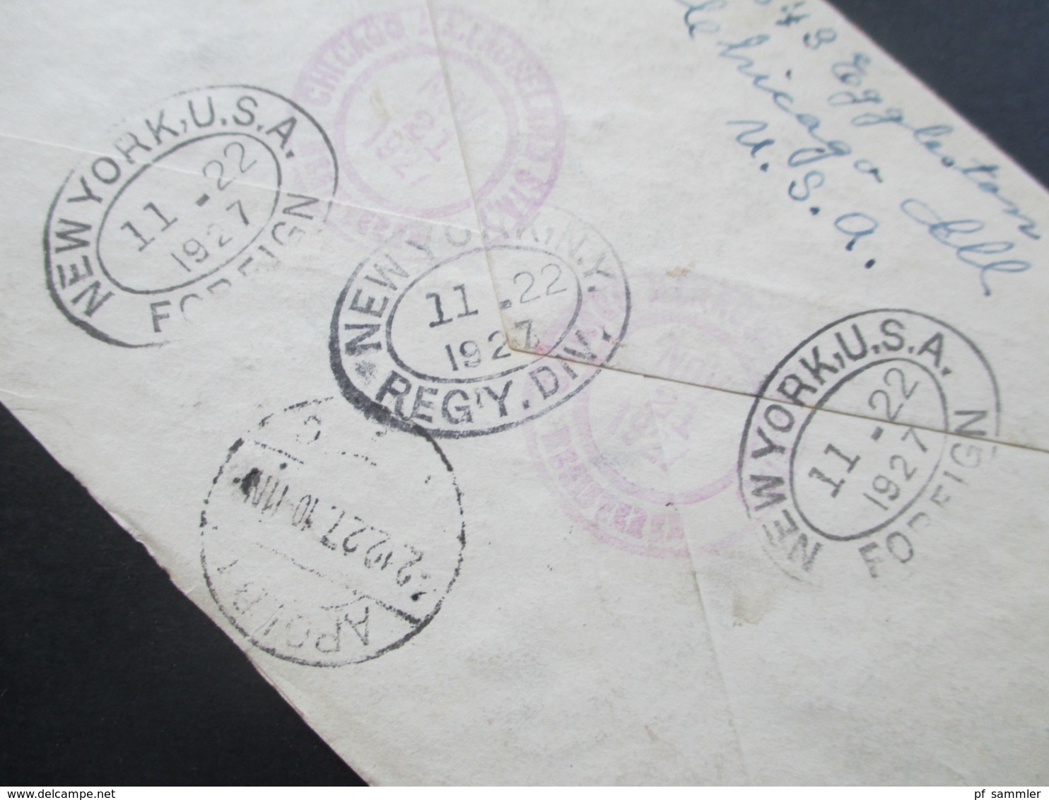 USA 1927 Flugpostmarke Nr. 306 MiF Registered No 594015. 8 Stempel - Brieven En Documenten