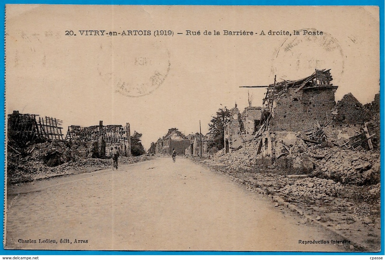 CPA 62 VITRY-en-ARTOIS - Rue De La Barrière - A Droite, La Poste ° Charles Ledieu édit.** Guerre - Vitry En Artois