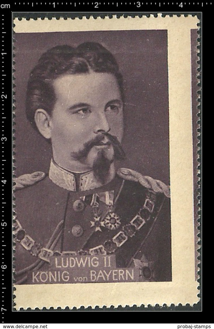 German Poster Stamp, Stamps, Reklamemarke, Cinderellas, Famous People, Royalty, Königshaus, Ludwig II , Bayern, Bavaria - Cinderellas