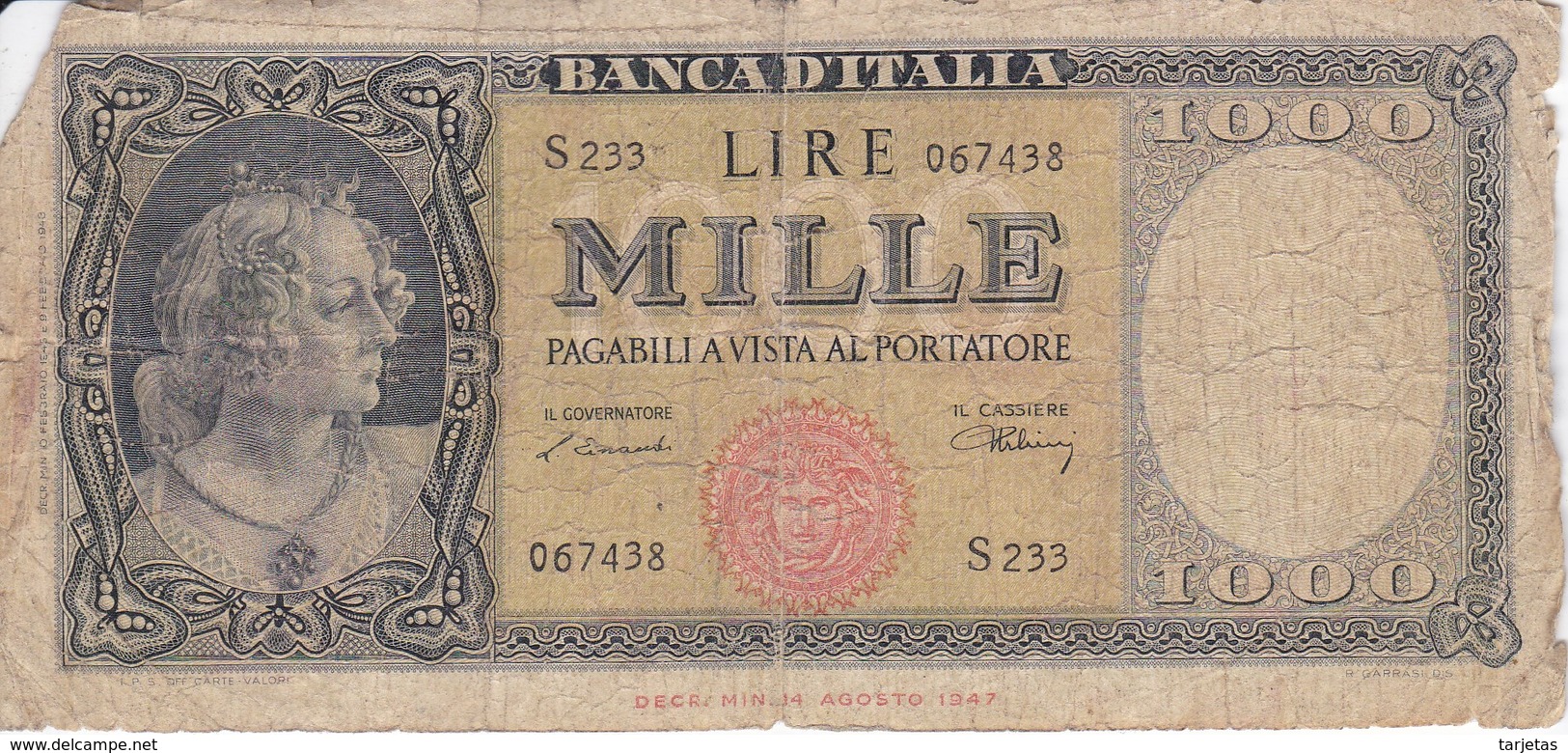 BILLETE DE ITALIA DE 1000 LIRAS DEL 10 DE FEBRERO DE 1948  (BANKNOTE) (RARO) - 1000 Lire