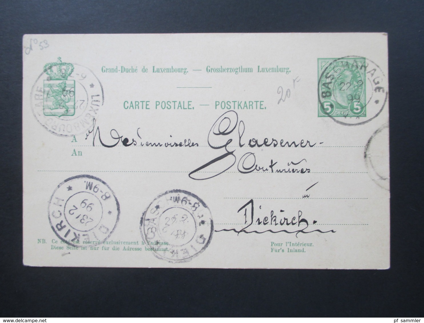 Luxemburg 44 Ganzsachen! 4x incomming Mail. Interessante Stempel. Ambulant / Rahmenstempel usw. ca. 1884 - 1926