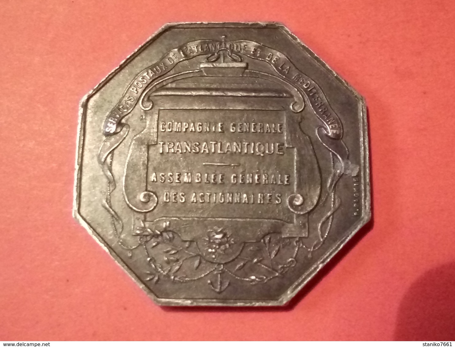 ANCIENNE MÉDAILLE ARGENT 27.78 Gr. COMPAGNIE GÉNÉRAL TRANSATLANTIQUE Graveur P. PAGNIER à Datée Diamètre 42 Mm - Other & Unclassified