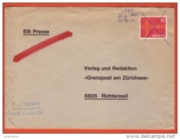 Lettre "Exprès" Eilt Presse Obl Manuscrite SBB Zug 1707 16.06.1971-&gt; Grenzpost Am Zürichsee - Affr. Europa - Lettres & Documents