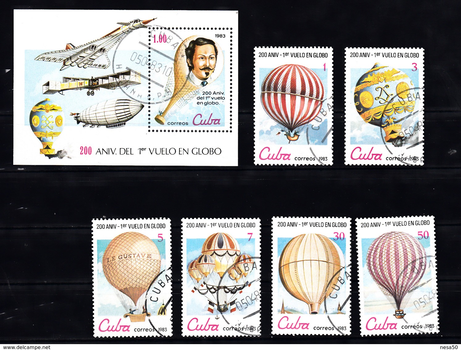 Cuba 1983 Mi Nr 2725 - 2730 + Blok 76; 200 Jaar Luchtvaart, Luchtballon, Baloln - Gebruikt