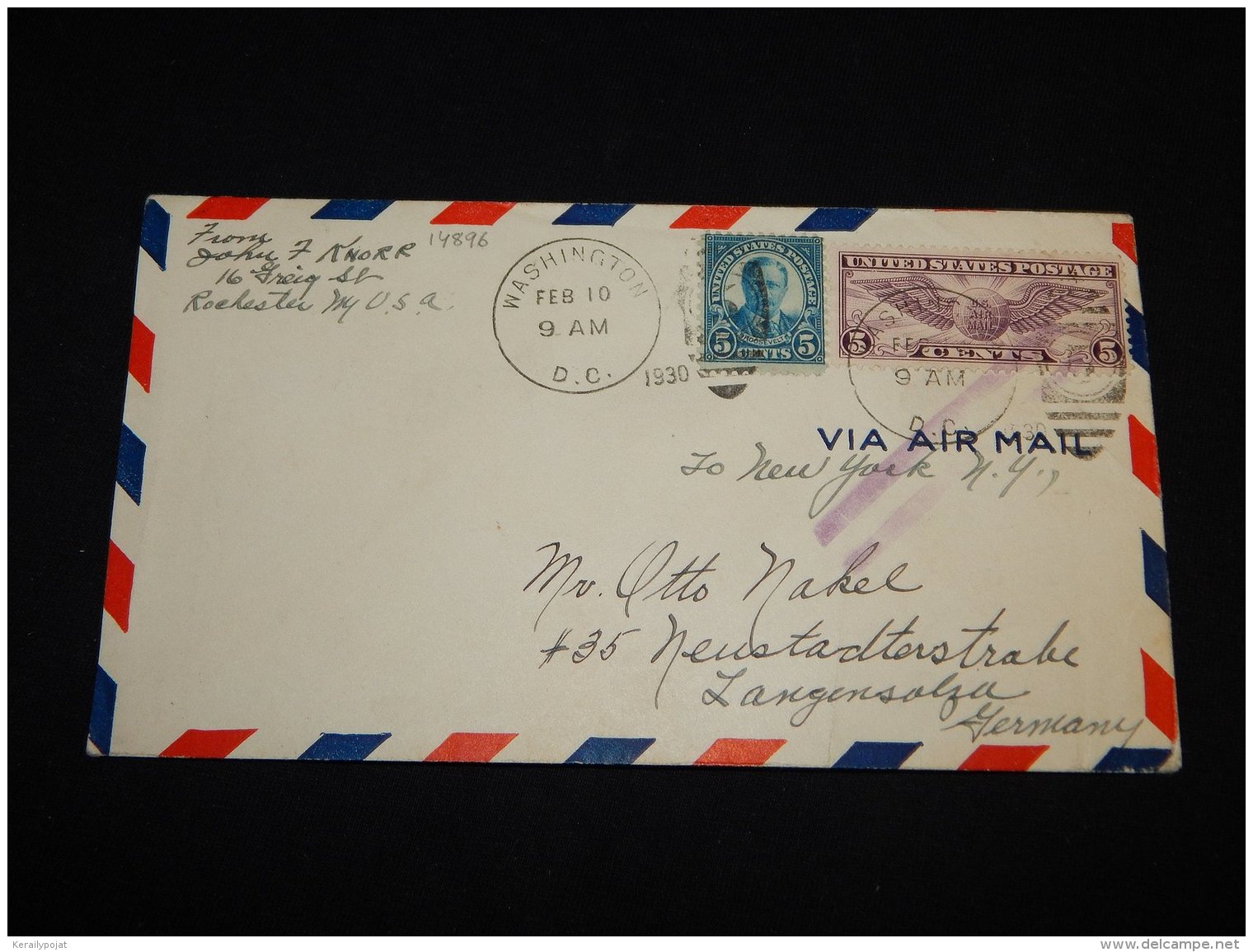 USA 1930 Washinton Air Mail Cover To Germany__(L-14896) - 1c. 1918-1940 Brieven