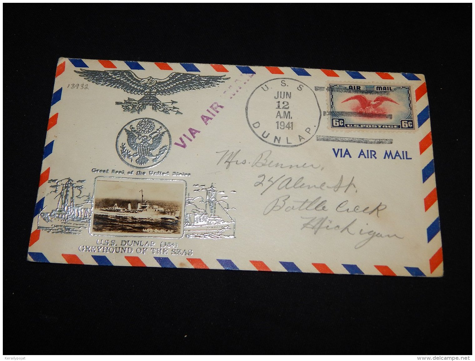 USA 1941 USS Dunlap Cover__(L-13932) - Briefe U. Dokumente