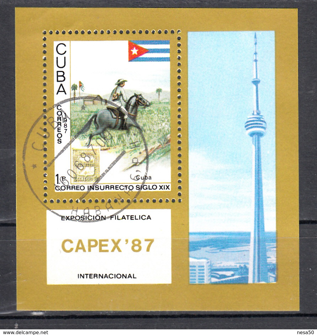 Cuba 1987 Mi Nr Blok 99 ; CAPEX ’87, Toronto:: Horse, Post Per Paard - Gebruikt