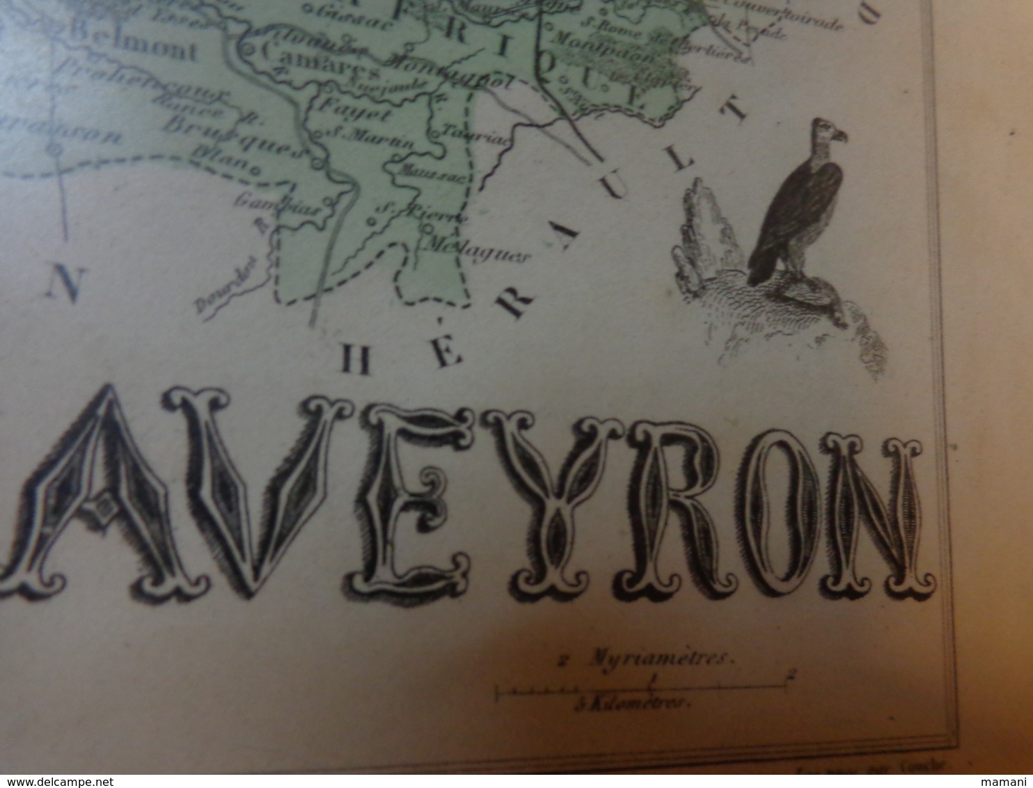 Carte géographique du département de l'aveyron (XIX° s.), dressée par Vuillemin et gravée par Ch. Dyonnet -encadre