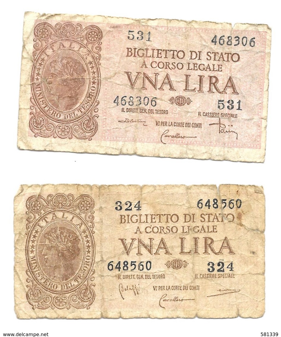 1944 - ITALIA - 2  BIGLIETTI DI STATO Da LIRE 1 LUOGOTENENZA " ITALIA LAUREATA " - Italia – 1 Lira