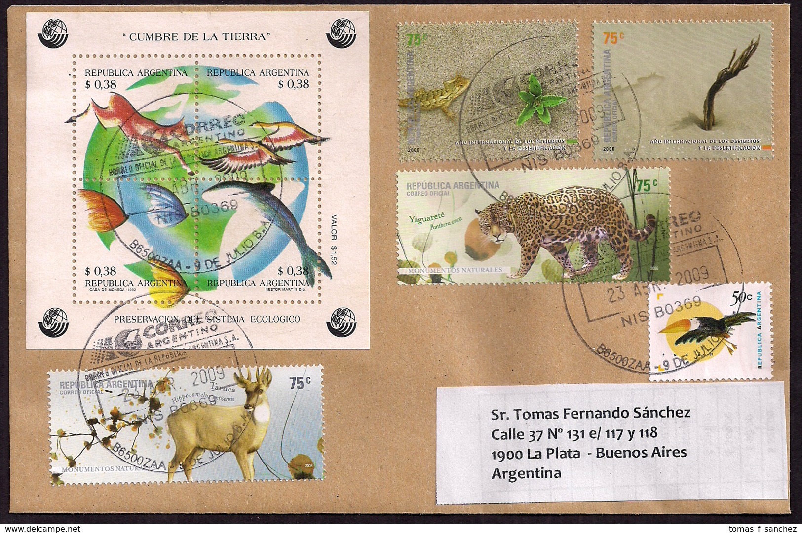 Argentina - 2009 - Lettre - Sommet De La Terre 1993 - Préservation Du Système écologique - Lettres & Documents