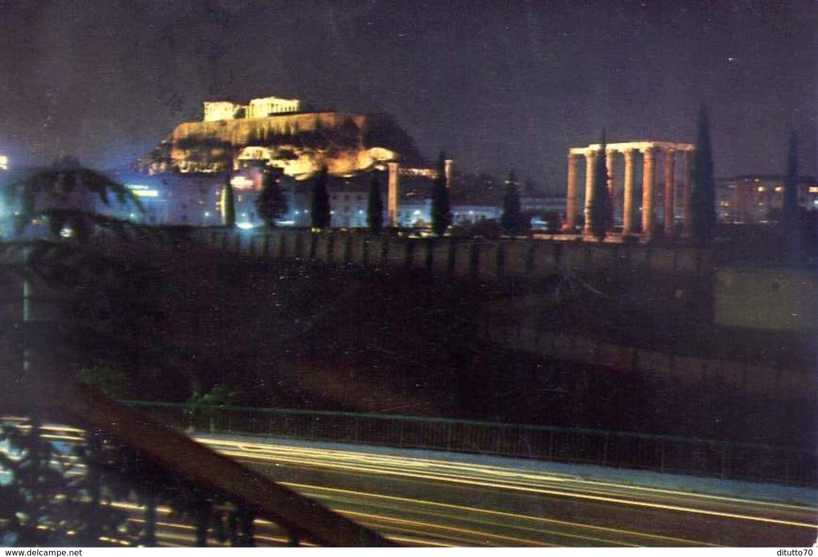 Athenes - Acropolis And Temple Of Olympisn Zeus By Night - Formato Grande Viaggiata – E 5 - Grecia