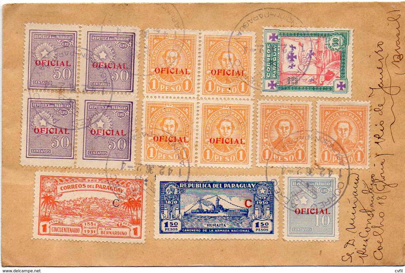 PARAGUAY 1936. Air Cover From Asuncion To Rio De Janeiro With Very Attractive Postage - Paraguay