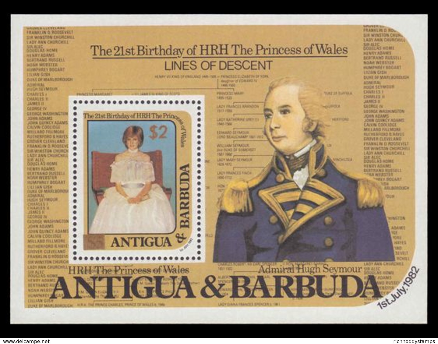 Antigua 1982 Princess Of Wales Birthday Souvenir Sheet Unmounted Mint. - Antigua And Barbuda (1981-...)