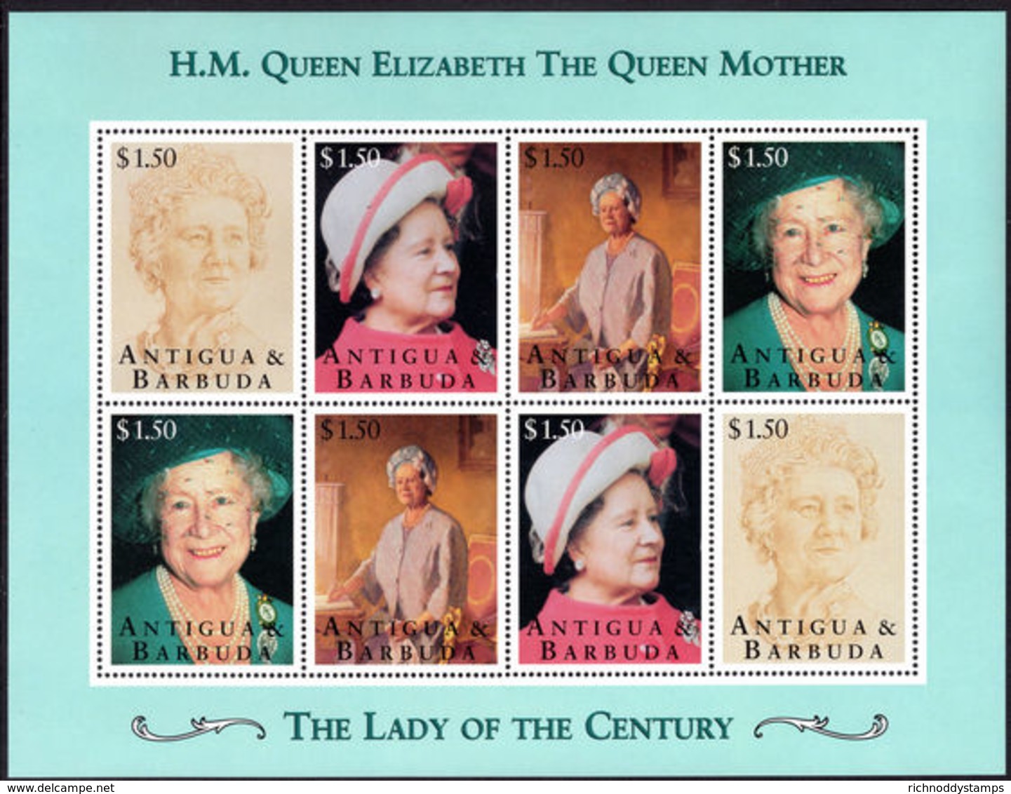 Antigua 1995 95th Birthday Of Queen Mother Sheetlet Unmounted Mint. - Antigua And Barbuda (1981-...)