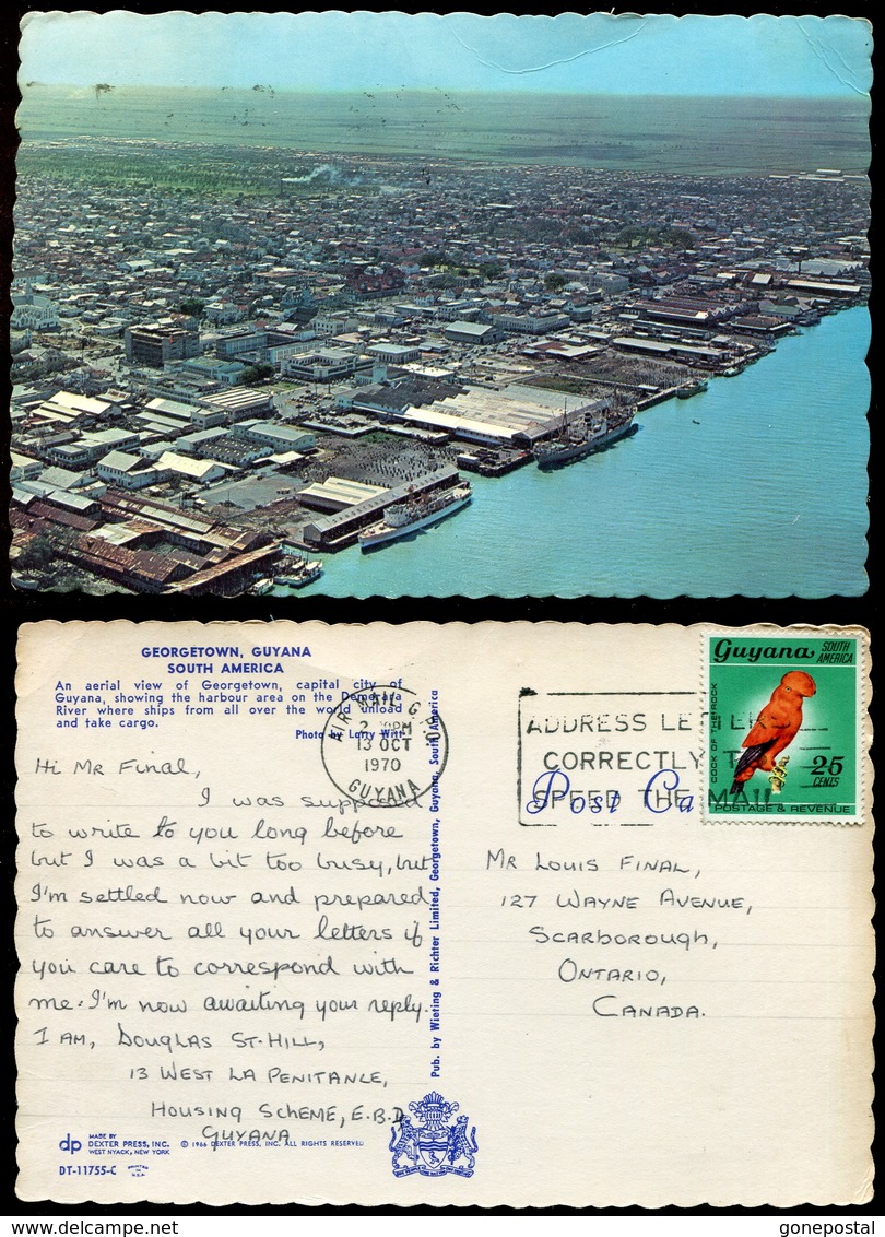 624 - BRITISH GUYANA 1970 GEORGETOWN Aerial View. Parrot Stamp. Sent To Canada - Other & Unclassified