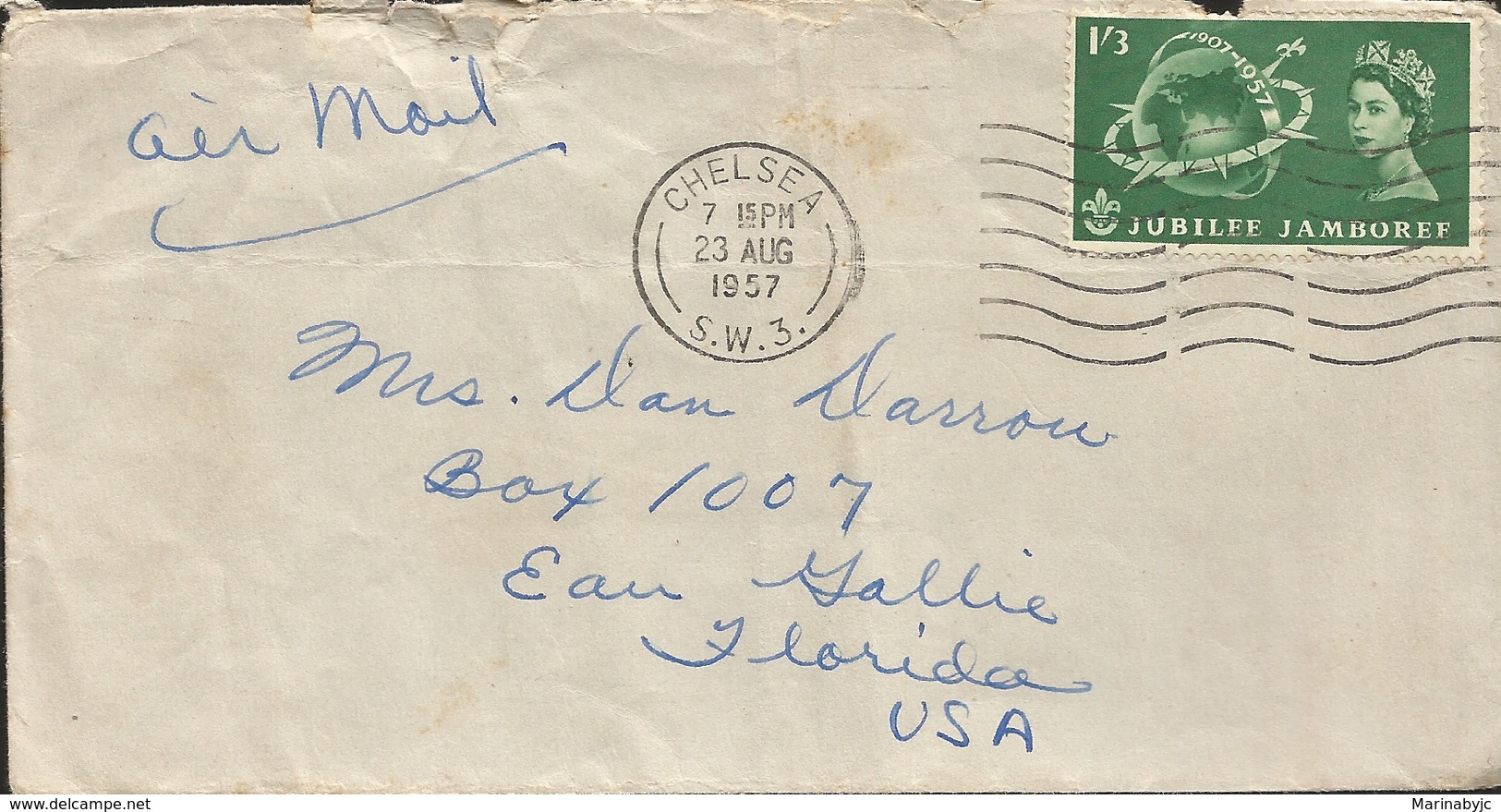 M) 1957 FRANCE, AIR MAIL, QUEEN ELIZABETH, JUBILEE JAMBOREE, CIRCULATED COVER FROM FRANCE TO USA. - Other & Unclassified