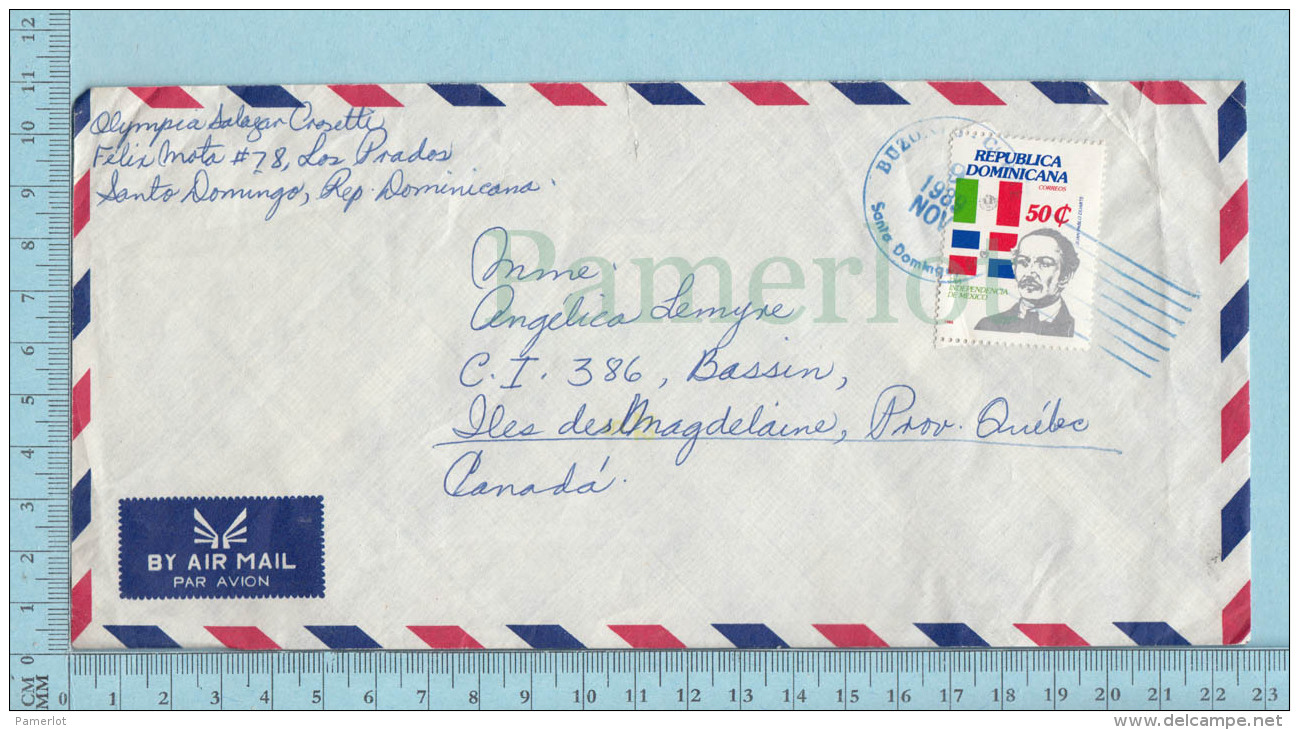Republica Dominicana  - Envelope, , Air Mail,Cover Santo Domingo 1989 Send To Iles De La Madelaine Quebec - Dominicaine (République)