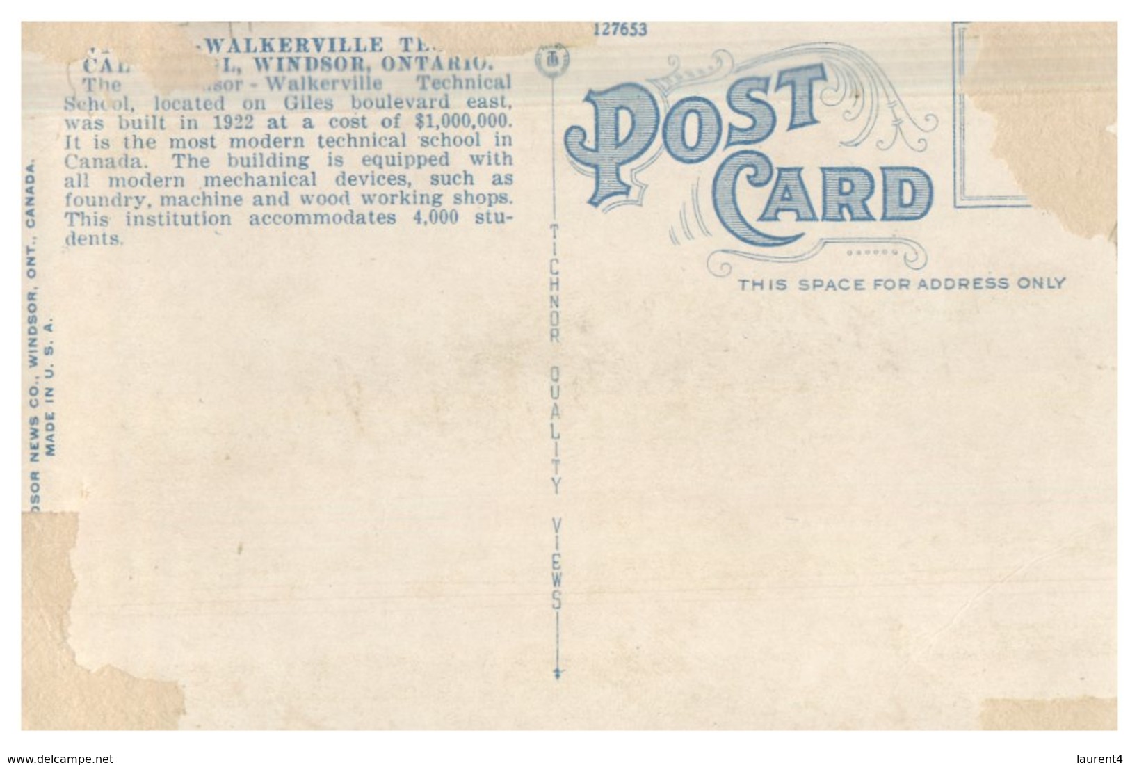 (100) VERY OLD Postcard - Carte TRES ANCIENNE - Canada - Ontario - Windsor School - Windsor