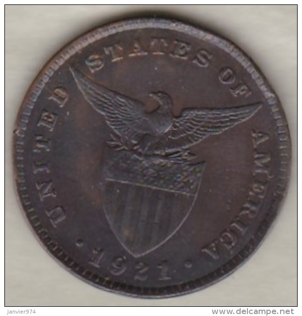 Philippines. U.S. A. Administration. 1 Centavo 1921.  Bronze .KM# 163 - Filippijnen