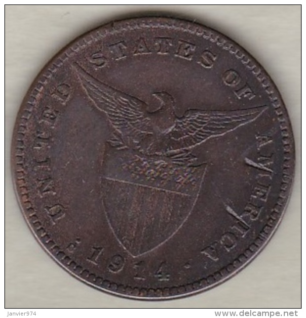 Philippines. U.S. A. Administration. 1 Centavo 1914 S San Francisco.  Bronze .KM# 163 - Philippines