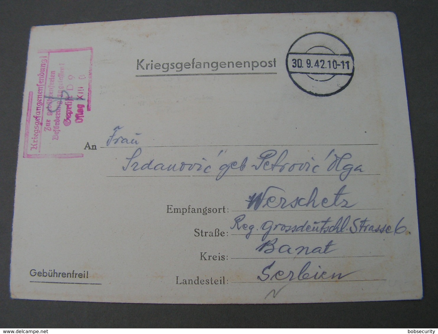 Oflag Brief 1942 Nach Serbien - Briefe U. Dokumente