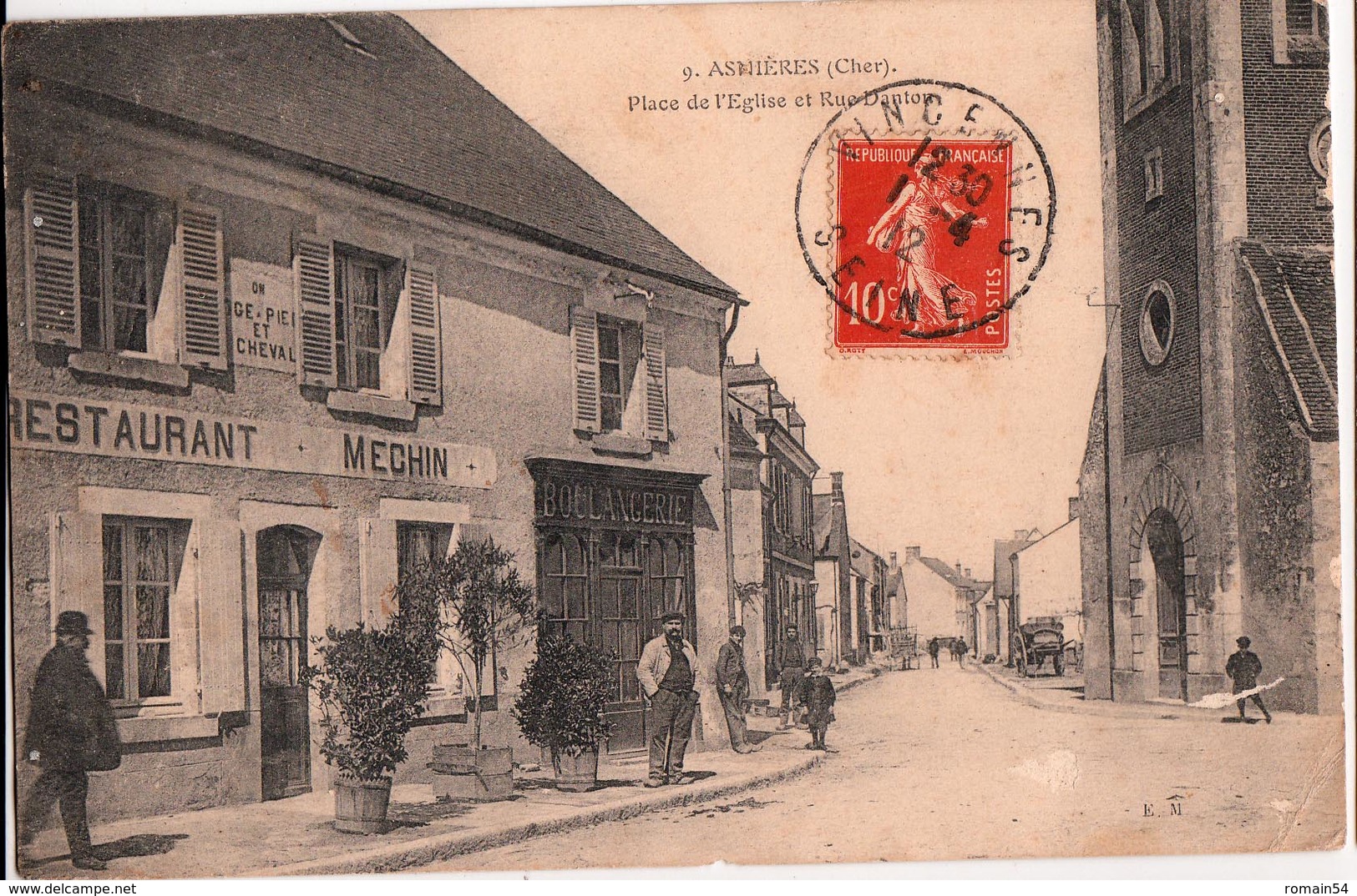 ASNIERES-PLACE DE L'EGLISE ET RUE DANTON-RESTAURANT MECHIN - Autres & Non Classés