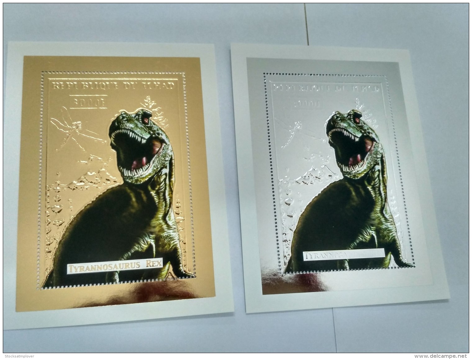 Chad 2001  Dinosaurs Golden&amp;silver  BL337-338 - Tchad (1960-...)