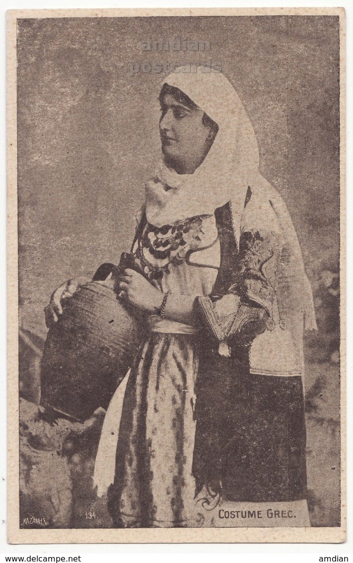 GREECE, WOMAN IN ETHNIC DRESS COSTUME, C1910s Vintage Postcard - Grecia