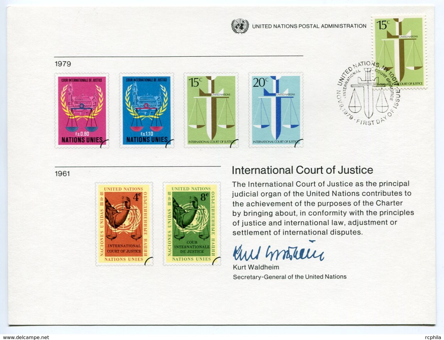 RC 9002 NATIONS UNIES 1979 COURT OF JUSTICE FDC 1er JOUR - Covers & Documents