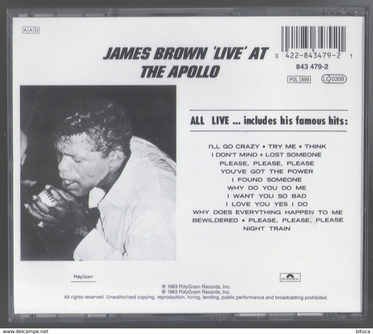 CD 11 TITRES JAMES BROWN LIVE AT THE APOLLO 1962 TRES BON ETAT & RARE - Soul - R&B
