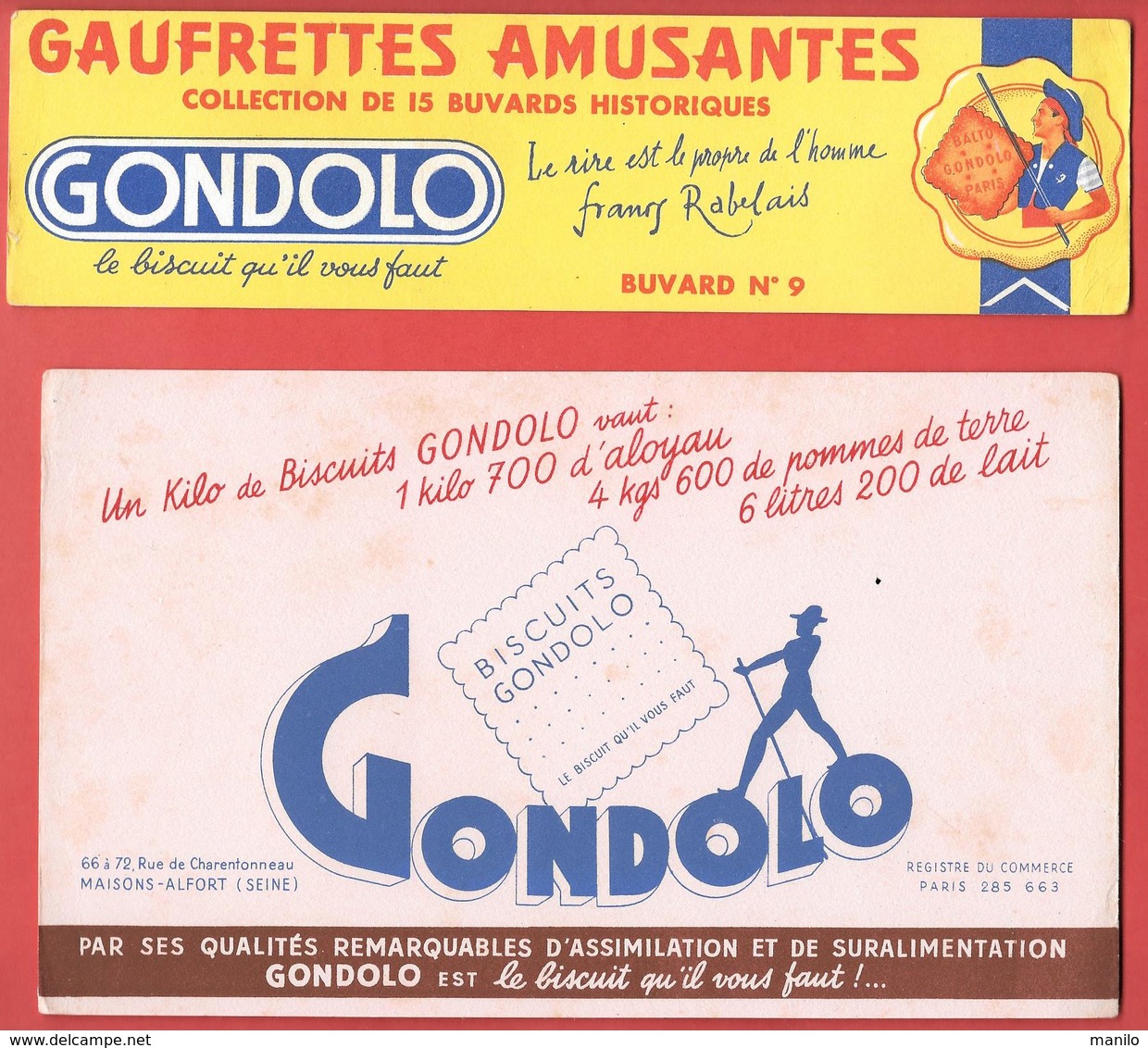 2 Buvards  Années 50   GONDOLO - Gauffrettes Amusantes BALTO   N°9 Et Biscuits   - Maisons Alfort Illustrés Du Gondolier - Cake & Candy