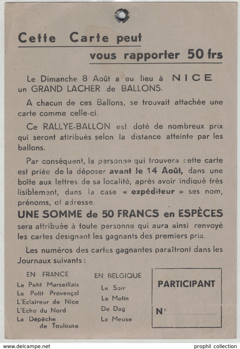 RARE REPIQUAGE " LACHER DE BALLONS " NICE Sur CARTE ENTIER POSTAL TYPE PAIX À RENVOYER AU DIRECTEUR DE CINEAC - Cartes Postales Repiquages (avant 1995)