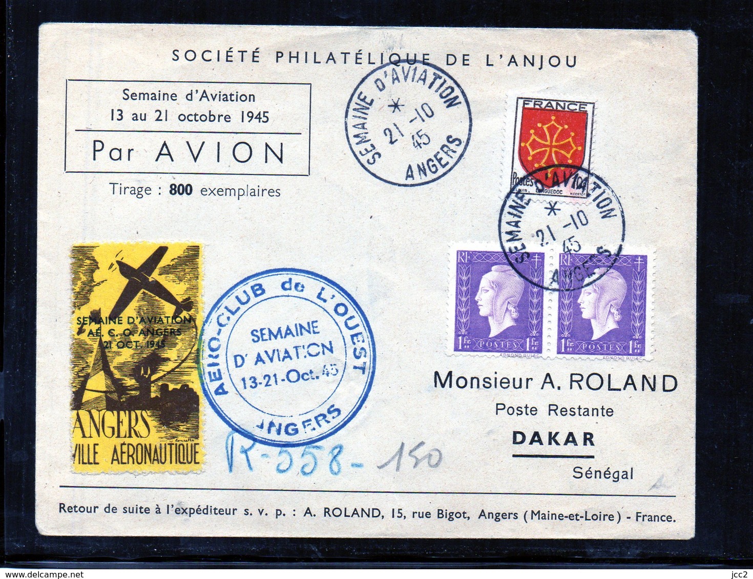 Semaine De L'aviation Angers-Dakar 21/10/1945 - 1960-.... Brieven & Documenten